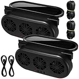Tujoe 2 Pack Solar Powered Car Exhaust Fan 3 Fans Car Window Air Vent Radiator Solar Energy Cooling Vent Exhaust for General Types(Solar & USB Cable 3 Fans,Black)
