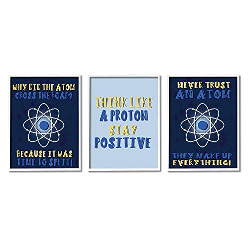 Image of 'Atom Cross The Road Scientific Humor Blue'| 3pc Framed Giclee Art Set 3 | Stupell Industries | White, 24 x 30 Inches, Easy to Hang and Sturdy, Made in USA, by Lil' Rue