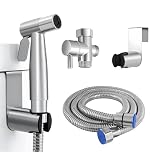 Handheld Toilet Bidet Sprayer Kit, Stainless Steel Bathroom Bidet Sprayer Set, Handheld Douche Shower Spray with 1.5m Hose, Portable Bidet Sprayer Kit, Baby Cloth Diaper Washer for Personal Hygiene