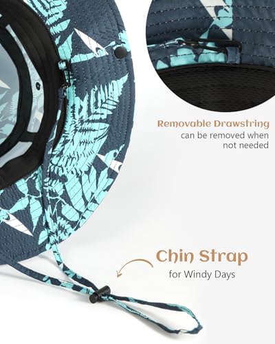 Image of Printed Bucket Hat UPF 50+ Quick-Dry Breathable Sun Hat, Roll-Up Brim Boonie Hat with Adjustable Fit for Beach Hiking Fishing
