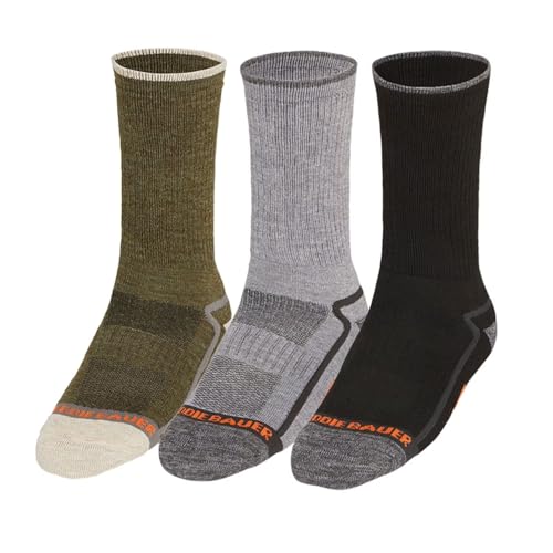 Eddie Bauer Mens Trail Socks - 6-Pack (Black/Grey/Green 6-12)