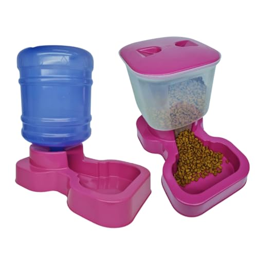 Kit Bebedouro e Tratador Automático para Cachorro de Grande Porte - Bebedouro e Comedouro Pet (Rosa, Rosa)