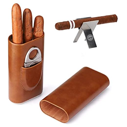 3 unidades caja de cigarros de cuero marrón humidor , portapuros plegable cortador de cigarros de acero inoxidable plateado