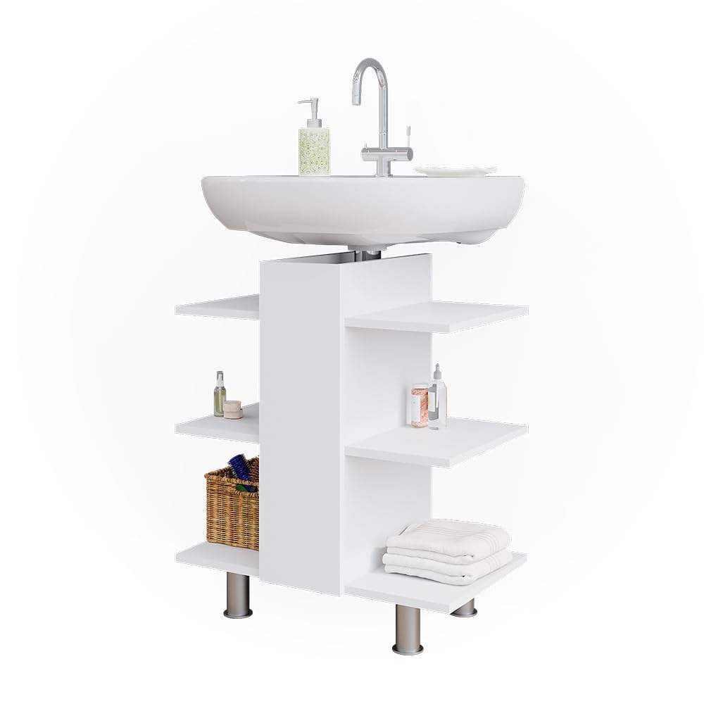 Vicco Mueble bajo Lavabo Fynn, Blanco, 60 x 70 cm | con 6 estantes, montaje en pared para almacenamiento de artículos de baño