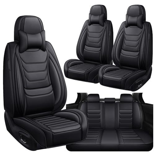 Image of Car Seat Covers Fit for Chevrolet Tahoe 1995-2025, Leather Automotive Seat Covers for Trucks, Heavy-Duty Wear Resistant Seat Protectors, Easy to Install, 5 Seats with Pillows, Black
