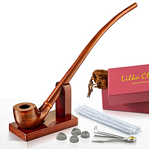 Smoking Pipe with All Accessories Kit - Includes Handmade Churchwarden Rosewood Smoking Pipe Model #0420 Pipe Tool Pipe Cleaners moisturizer Balls Wooden Pipe Stands