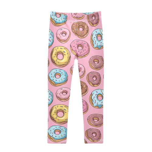 Cartoon Donuts Pink Girls Casual Leggings for Kids Printed Long Pant Bottoms Stretch and Soft