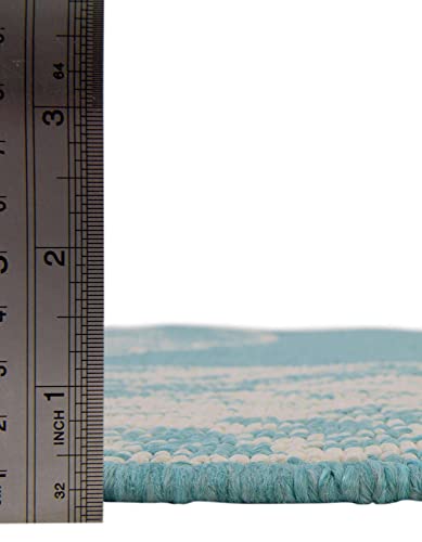 Unique Loom Outdoor Coastal Collection Area Rug - Bodrum (2' x 6' 1" Runner, Teal/ Ivory) - Image 5