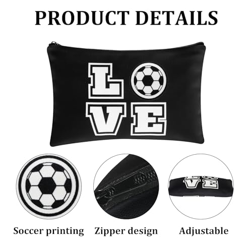 Sweetude 24 Pcs Soccer Gifts, 12 Adjustable Bracelets and 12 Makeup Bags, Soccer Accessories Gifts for Team Players Travel Charms Birthday Party Favors Supplies(Black)