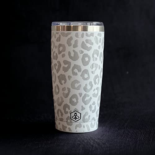 Biddlebee Leopard Print Travel Coffee Mug W/Slider Lid | 20Oz Spill Proof Stainless Coffee Tumbler | Reusable Tumbler Insulated For Hot & Cold | Perfect For Water, Tea, Cold Brew, & Coffee | Gray #TOP4