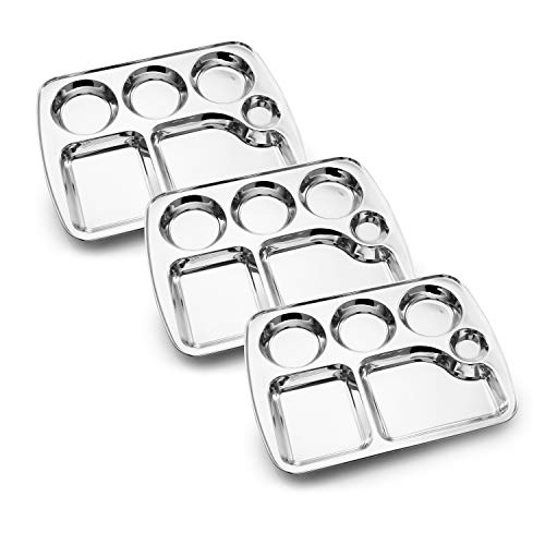 Expresso Indian BPA Free Stainless Steel Rectangle Dinner Plate w/ 6 Sections Divided