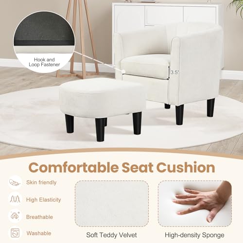 Sillón con terciopelo Teddy beige y otoman miniatura 6