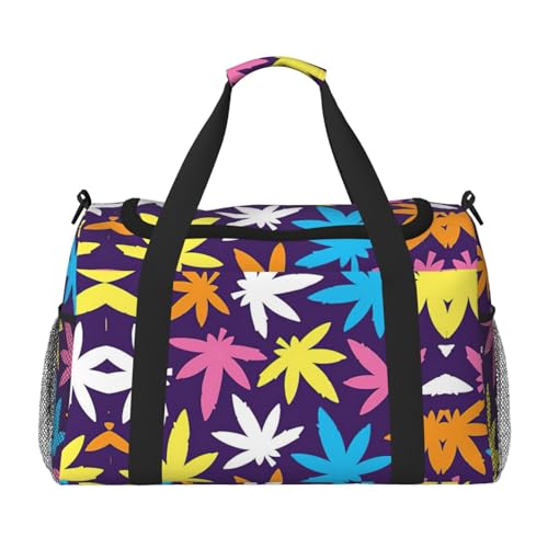 Bright Colorful Weed Pattern print Personal Item Bag Large Duffel Bag Travel Bag Weekender Bag Gym Bag Tote Duffel bag