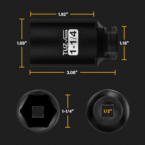 Image of 1 /2 Inch Drive 1-1 /4 Inch Deep SAE Impact Socket,CR-MO,6 Point Radius Corner Design,Square Chamfered Opening,Axle Nut Impact Grade Socket for Easy Removal
