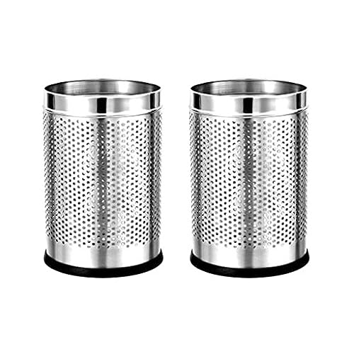 Image of PackPro Stainless Steel 10 Litre Open Perforated Dustbin Without Lid | Pack of 2 Steel Dustbin For Home, Bedroom, Rooms, Office, Indoor, Outdoor Kitchen, Washroom, Bathroom