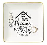 Topthink Realtor Gift - Real Estate Agent Closing Gift for Valentines Day, Birthday, Christmas - Best Broker I Turn Dreams Into Reality Ceramic Jewelry Holder Ring Dish Trinket Tray
