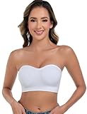 ANGOOL Strapless Bras for Women Wirefree Non-Slip Tube Top Invisible Bralette Seamless Padded Bandeau Bra, White, XL