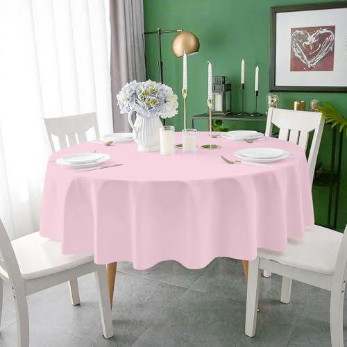 Image of Mulbozy 2 Pack Pink Round Plastic Tablecloth, 84 Inches Table Cover