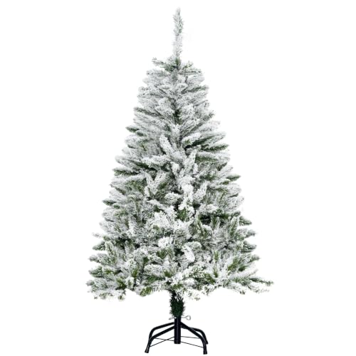 HOMCOM Árbol de Navidad Artificial 120 cm con Nieve y 200 Ramas Verde