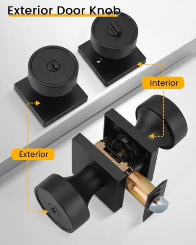 Image of Goldenwarm Black Entry Door Knob with Lock and Key, Zinc Alloy Keyed Alike Exterior Door Knobs for Front Door, 2 Pack