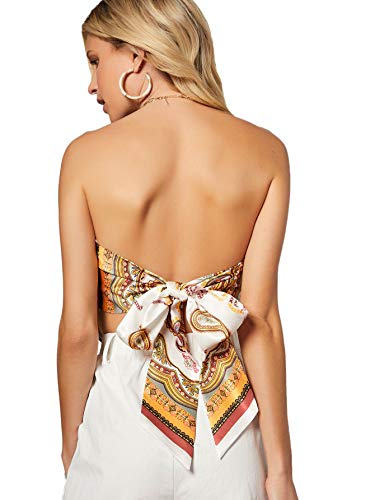 Floerns Womens Graphic Print Tie Back Strapless Bandana Tube Top Beigr Multi S