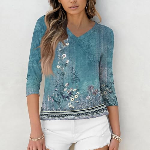 HTHLVMD Womens 3/4 Length Sleeve Tunic Tops Summer Fall Outfits 2025 Three Quarter Sleeve Casual V Neck T Shirts for Women