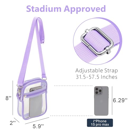 Image of PACKISM Clear Purse for Stadium Events - Clear Crossbody Bag for Women | Adjustable Wide Strap, 2 Easy-Access Pockets, Thick 0.5mm PVC, for Sport Game Day Concert Festival, Clear Bag Stadium Events
