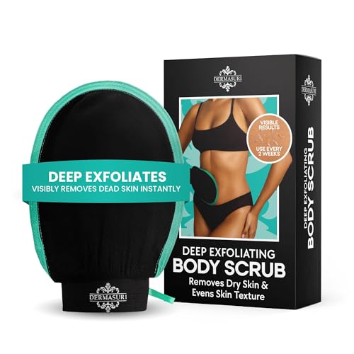 Dermasuri - Deep Exfoliating Glove - Polishing Mitt Body Scrubber - Korean Skin Cleaner Exfoliator & Dead Skin Buffing Treatment - Gifts for Women & Men - Keratosis Pilaris Scrub Remover - (1 Pack)