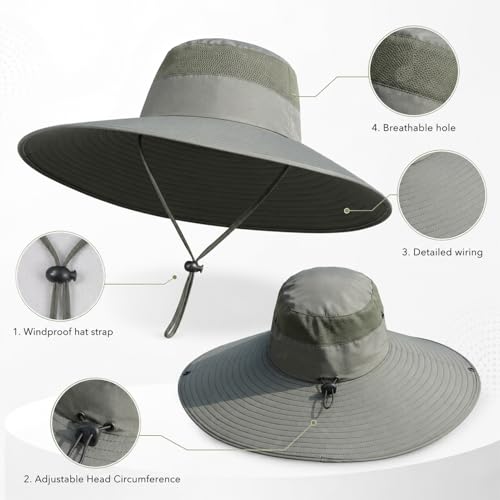 Image of Wide Brim Sun Hat for Men Women UV Protection Ventilated Summer Hats for Fishing Hiking Garden Beach