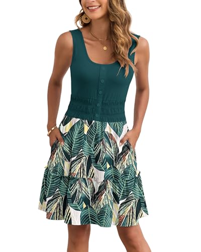 Image of AUSELILY Women Summer Dress Sleeveless Tank Button Down Dresses | Tank button down dress, Empire waist smocked, Casual beach vacation summer dresses with pockets