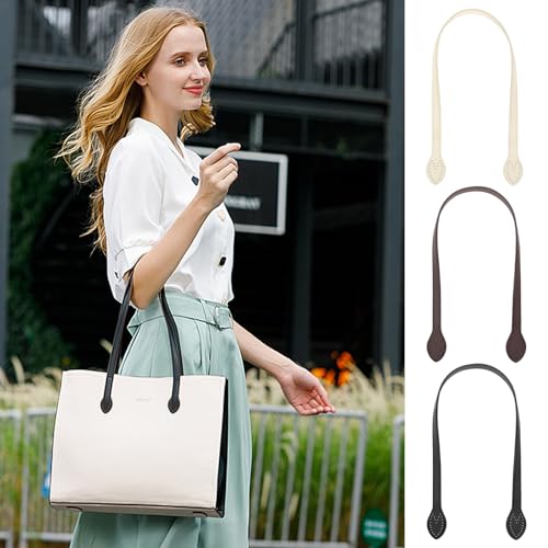 6 Stück Lederhandtasche Griffe, Leder Taschenhenkel Mit Ohrenform-Endlöcher, 60cm Abnehmbare Ersatz Handtasche Zubehör Taschenriemen, Taschenhenkel für Häkeltaschen DIY Handtasche Taschen Strickbeutel