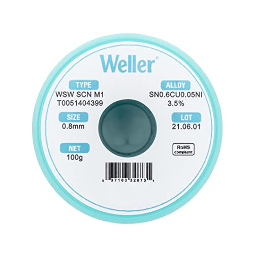 Image of Weller WSW SCN M1 (T0051404399) Lead Free Solder Wire, Dia: 0.8 mm / 0.039 in, Wt: 100 g / 3.527 oz, Alloy Sn99.3Cu0.6Ni0.05, Flux content 3.5%