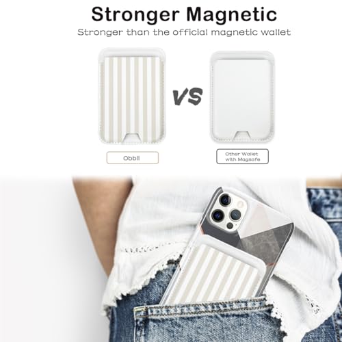 Image of Compatible with Magsafe Wallet Magnetic Card Holder -Beige Stripes Lines Cute Phone Wallets for Women Girls Pattern for iPhone 17 /16 /15 /14 /13 /12 Series,Card Holder Wallet Fit 3 Cards