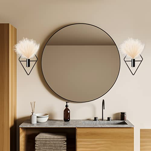 Jexine 2 Pcs Hanging Planters With Artificial Plants Metal Hanging Vase Indoor Plants Holder Modern Geometric Wall Decor For Living Room Home Office (Black,Pampas) #TOP6