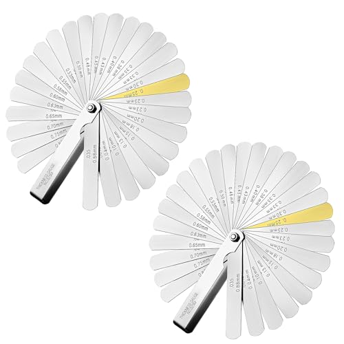2 Pack Feeler Gauges, Universal Dual Marked Feeler Gauge Metric and Imperial Stainless Steel Spark Plug Gap Tool for Guitar Automotive Repair (32 Blades 0.04-0.88 mm)