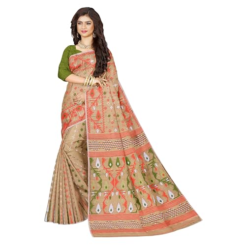 Image of Mayabi Women's Dhakai Jamdani Cotton Silk Saree Traditional Bengali Tant Korat Work, Without Blouse Piece