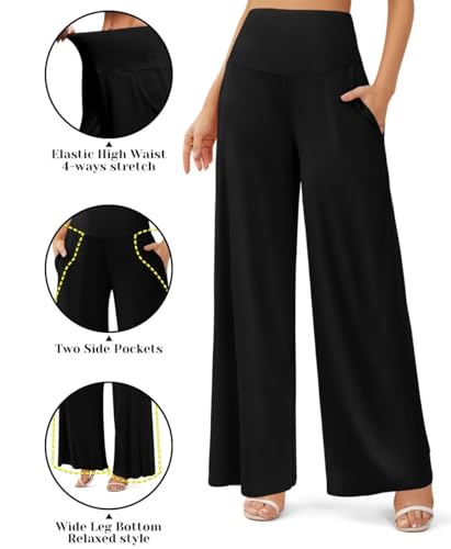 JZC Women's Palazzo Lounge Pants Casual Wide Leg Pants High Waist Flowy Toursers with Pockets