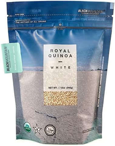 Black Mountain Premium Superfoods | Organic Royal White Quinoa | 12 oz | Gluten Free | Vegan | Complete Plant Protein | Easy to Use | Source of Fiber and Iron | USDA Organic | Pre Washed | Non-GMO | Whole Grain Rice and Pasta Substitute
