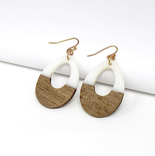Pomina Lightweight Geometric Colored Resin Wood Dangle Drop Earrings Colorful Two Tone Teardrop Earrings For Women (Teardrop Clear) #TOP2