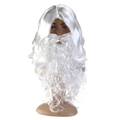 VANZACK Ensemble de Perruque de Barbe de Père Noël Perruque Lavable Ornement de Barbe de Perruque de Magicien Décor de de Noël Halloween 1Set (Blanc) Cover