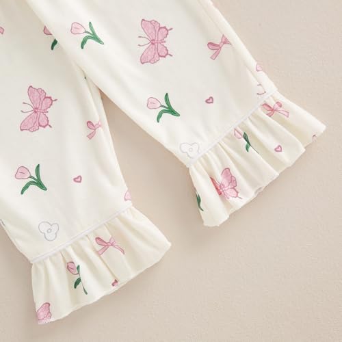 Vioyavo Toddler Kid Baby Girls 2Pcs Pajama Set Strawberry/Butterfly Print Sleepwear Spring Autumn Long Sleeve Ruffle Shirt Top Long Pants (White, 3-4 Years) - Image 5