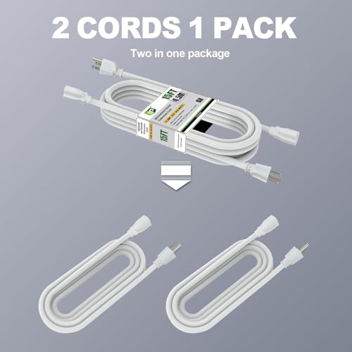Image of EP 15FT Outdoor Extension Cord, 16 /3 SJTW Heavy Duty White 2PK, ETL Listed