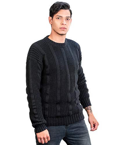 Thick Handmade Sweater for Men in Black Alpaca Wool - Winter Crewneck Pullover - Chunky Knit Jumper4
