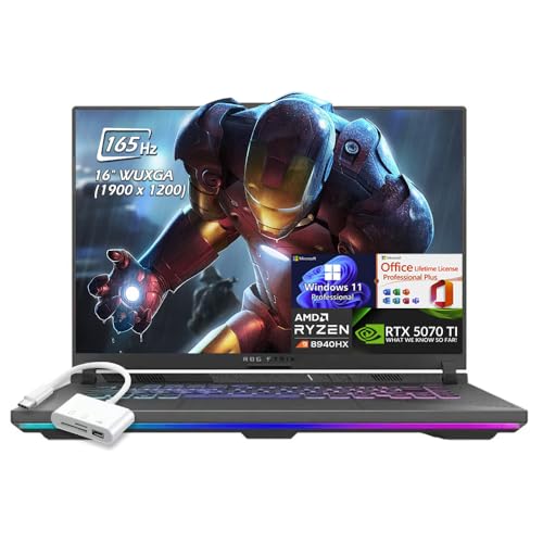 Image of ASUS ROG Strix G16 Gaming Laptop, 16 inch FHD IPS 165Hz Display, AMD Ryzen 9 8940HX, RTX5070Ti, 32GB RAM 1TB SSD, Wi-Fi6E, Backlit KB, Win11Pro Office Lifetime License, Eclipse Gray, USB 3.0 Hub, W /GaLiMu