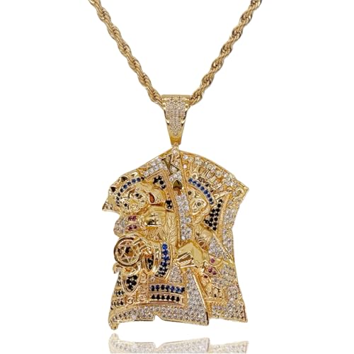 ICEDIAMOND 18K Gold Plated King Assassin Playing Card Pendant Necklace, Iced Out Colored CZ Diamond Hip Hop Jewelry for Men