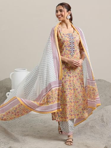 Image of Libas Printed Cotton Straight Kurta With Salwar and Dupatta | daily wear suit