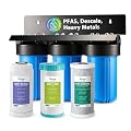 iSpring 3-Stage Whole House Water Filter System, SGS-Tested to Remove Up to 99% PFAS, Reduces Scale, Heavy Metals, Corrosion, Lead, Chlorine, 10” x 4.5” Filters, 1” NPT Ports, Model: WGB31B-PFKDS