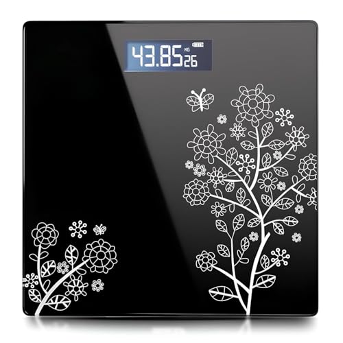 Weight Machine for Body Weight Thick Tempered Glass LCD Display with Step-On Technology Batteries Included Max Weight Capacity 180Kgs (Flower)