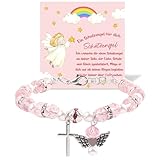 XFSRG Pulsera Angel Guarda para Niñas Comunión con Cruz Colgante Cristal Cuentas Facetadas Pulsera Ángel Guarda Ajustable Joya Espiritual Proteccion Bautizo Confirmacion (Rosa)