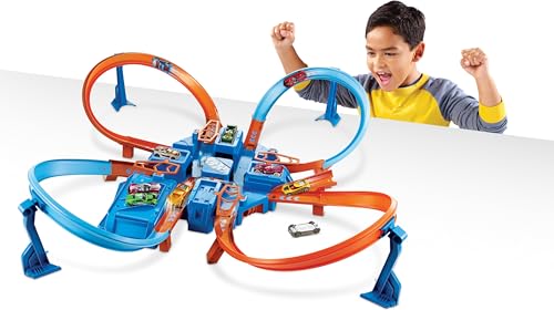 image for Hot Wheels Track Set with 1:64 Scale Toy Car, 4 Intersections for Cras